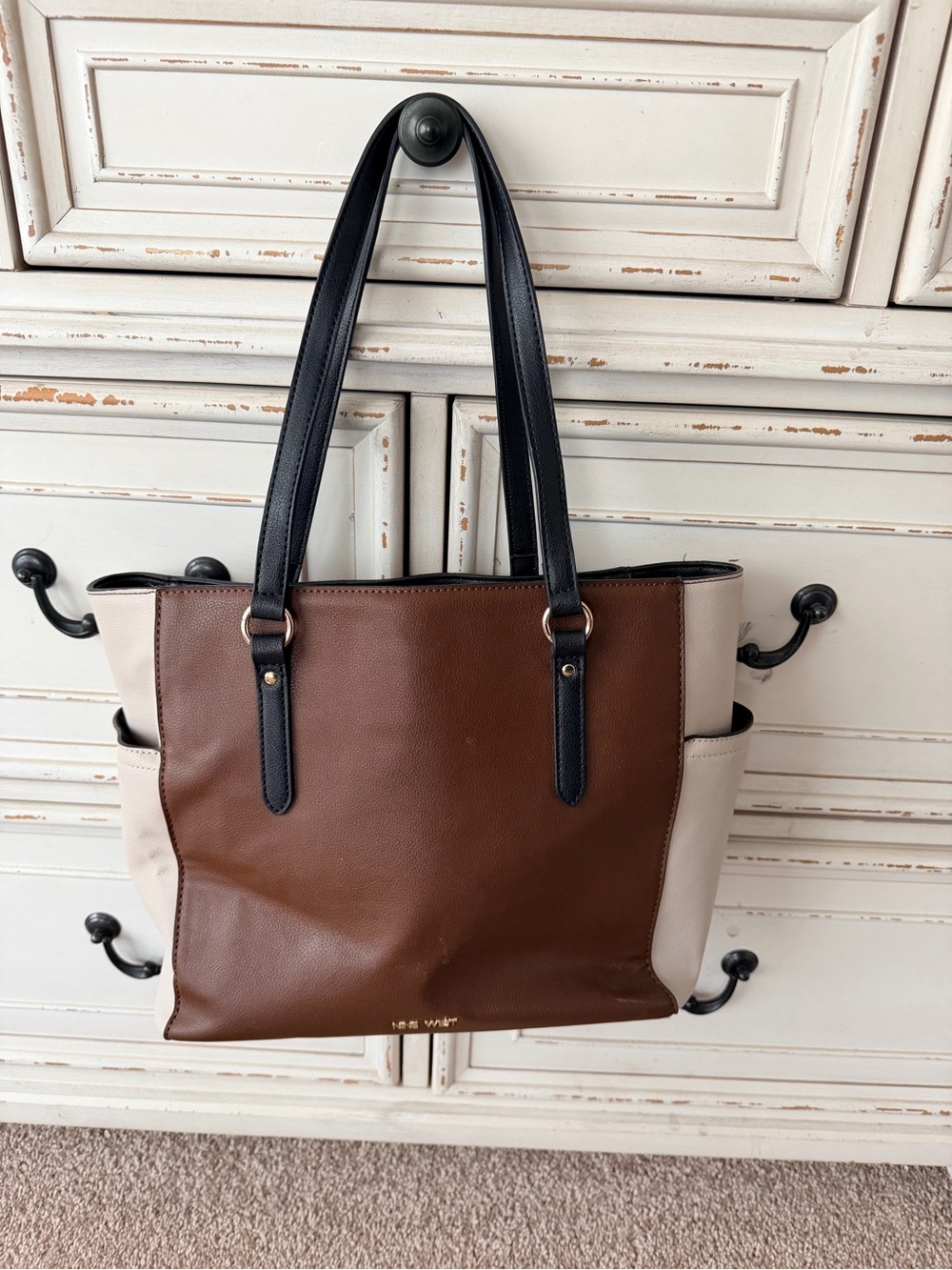 Nine West Brown, Cream & Black Colorblock Tote